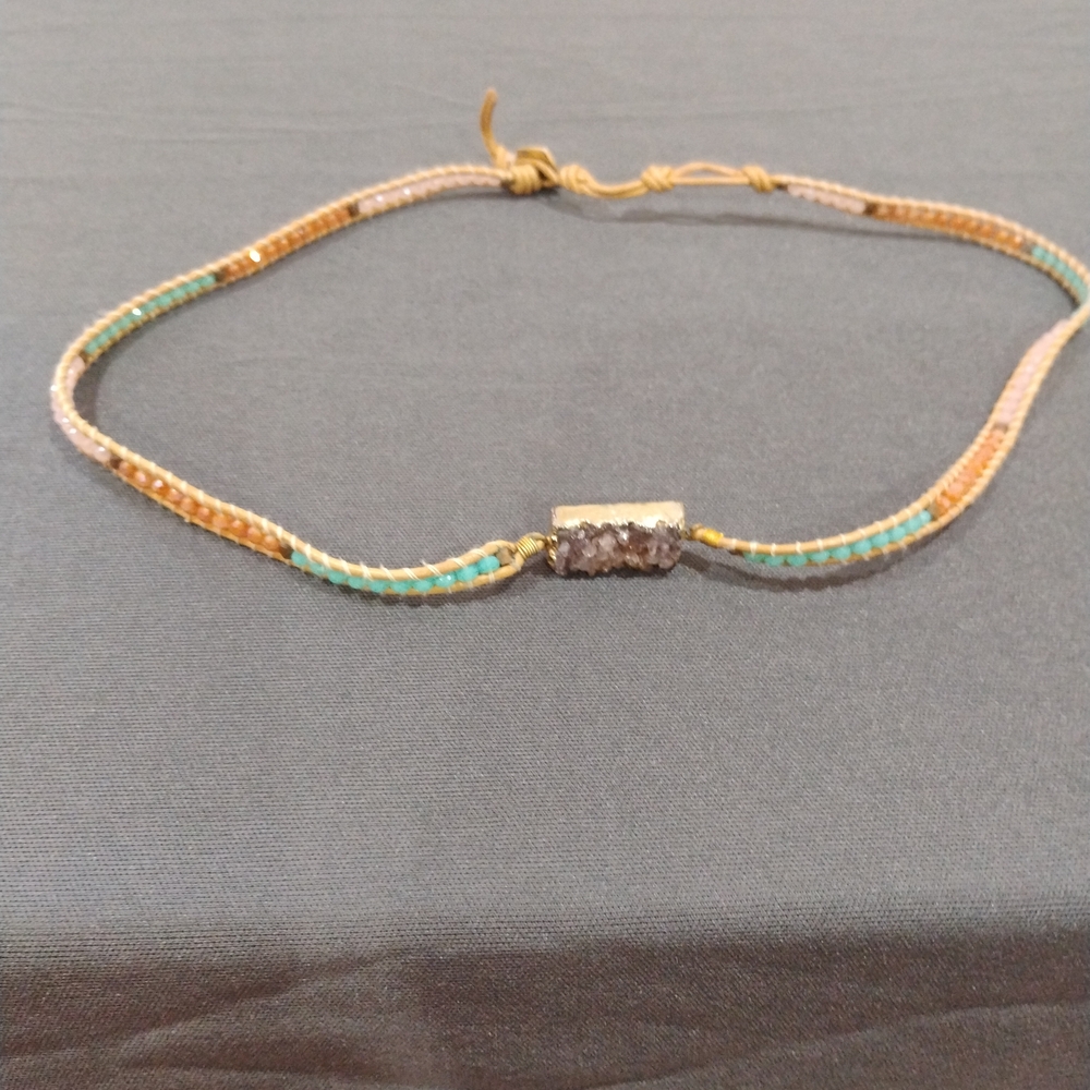 Druzy Accent Turquoise and Tan Beaded Bracelet
